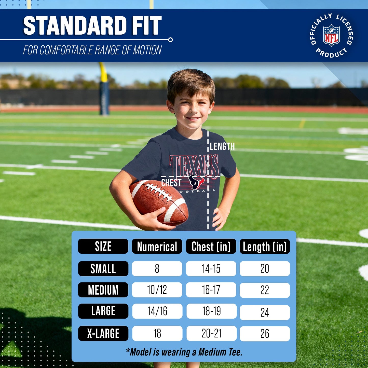 Houston Texans NFL Youth Overtime Blueprint Football T-Shirt Unisex Tag Free Comfortable - Navy