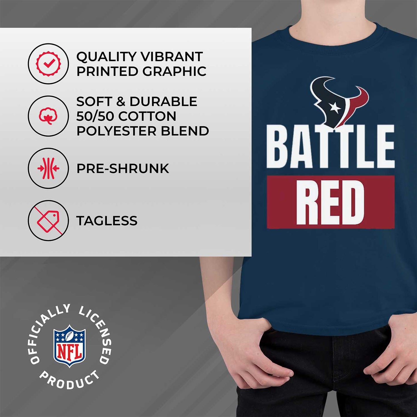 Houston Texans NFL Youth Team Slogan Short Sleeve Lightweight T Shirt - Navy