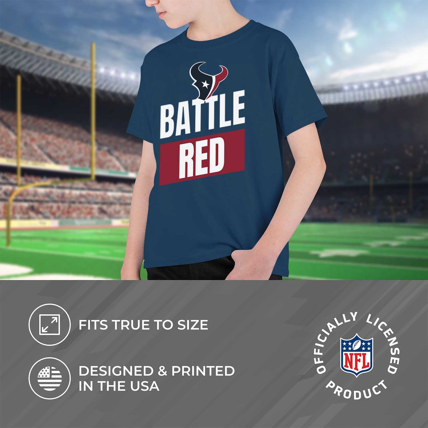 Houston Texans NFL Youth Team Slogan Short Sleeve Lightweight T Shirt - Navy