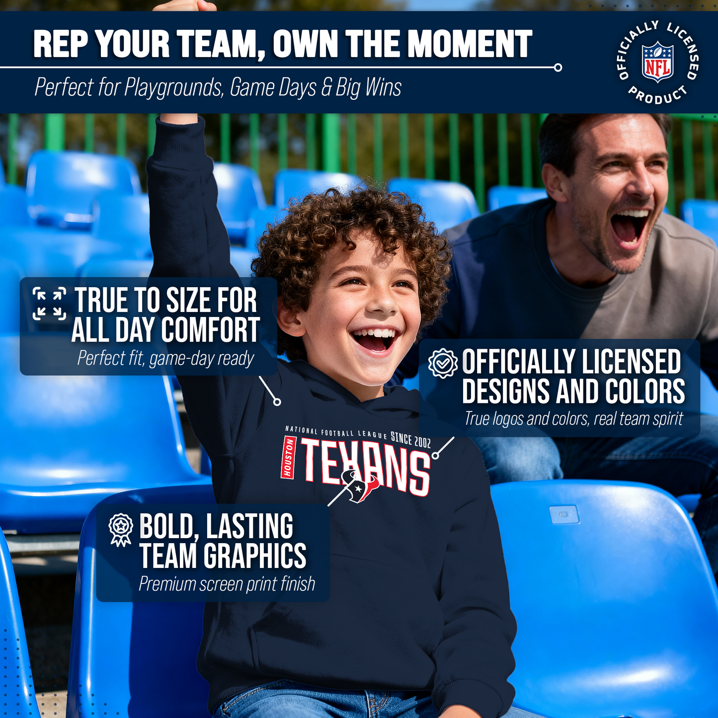 Houston Texans NFL Youth Modern Endzone Football Fleece Hooded Sweatshirt - Navy