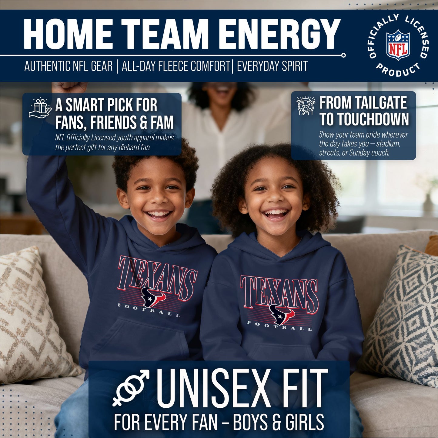 Houston Texans NFL Youth Overtime Blueprint Football Fleece Hooded Sweatshirt - Navy