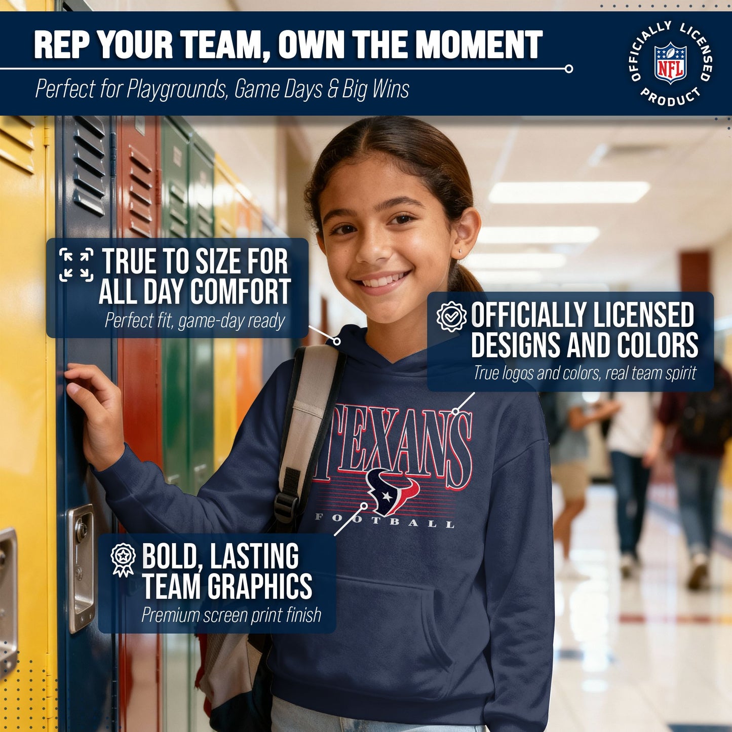 Houston Texans NFL Youth Overtime Blueprint Football Fleece Hooded Sweatshirt - Navy