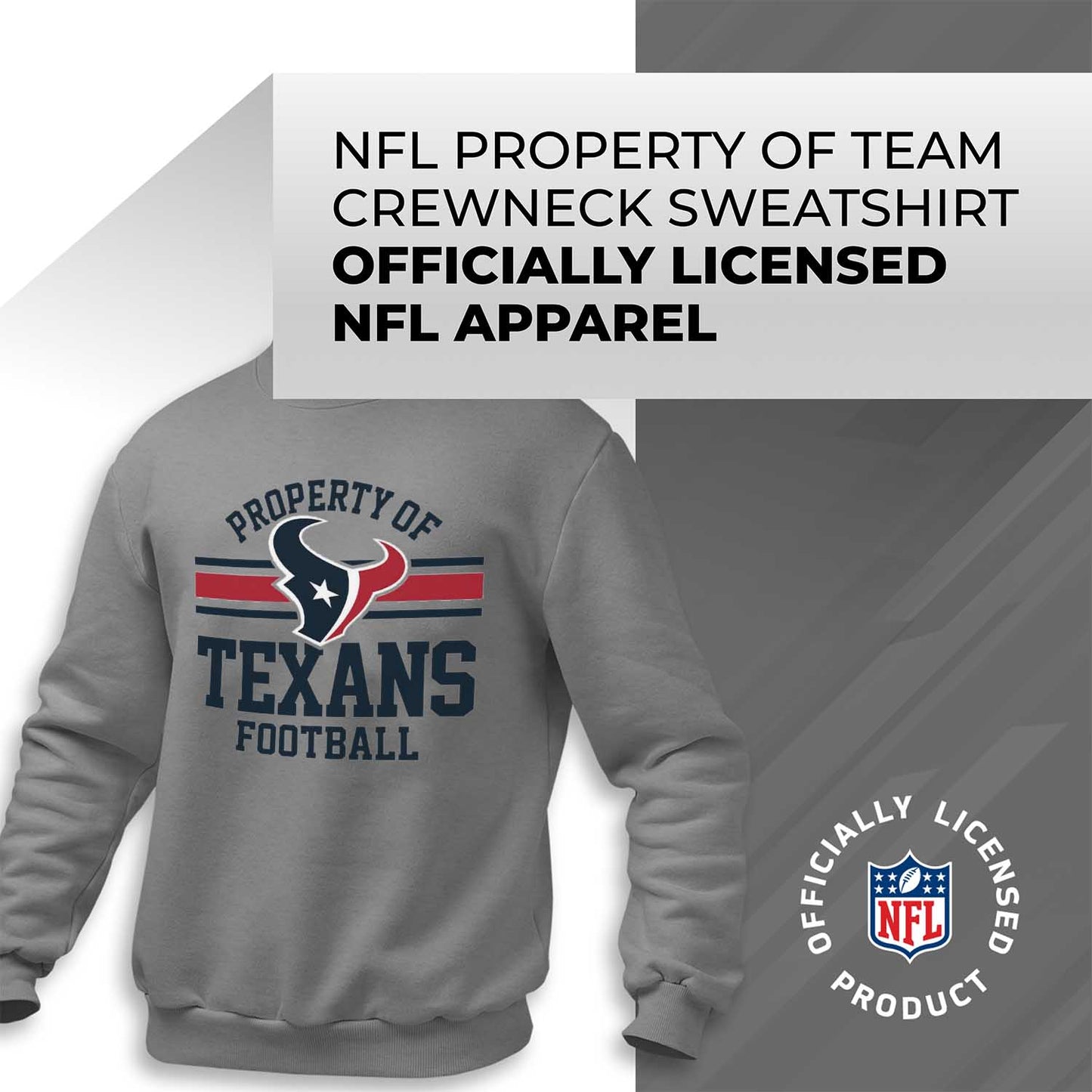 Houston Texans NFL Adult Property Of Crewneck Fleece Sweatshirt - Sport Gray