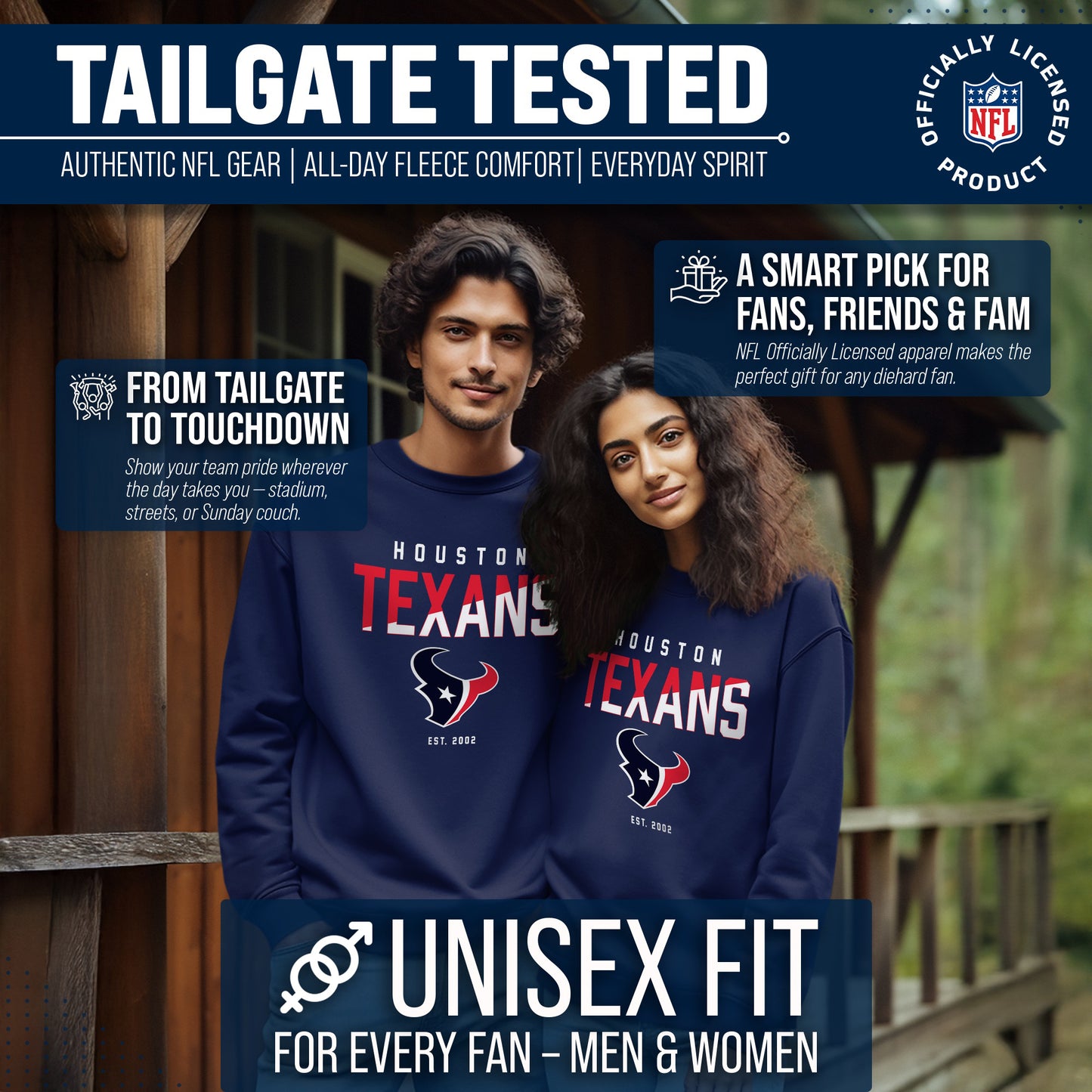 Houston Texans Adult NFL Diagonal Fade Color Block Crewneck Sweatshirt - Navy