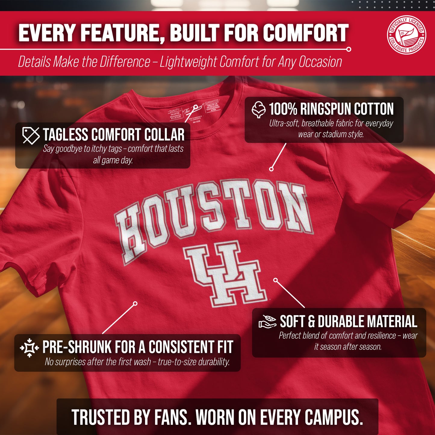Houston Cougars NCAA Adult Gameday Cotton T-Shirt - Red