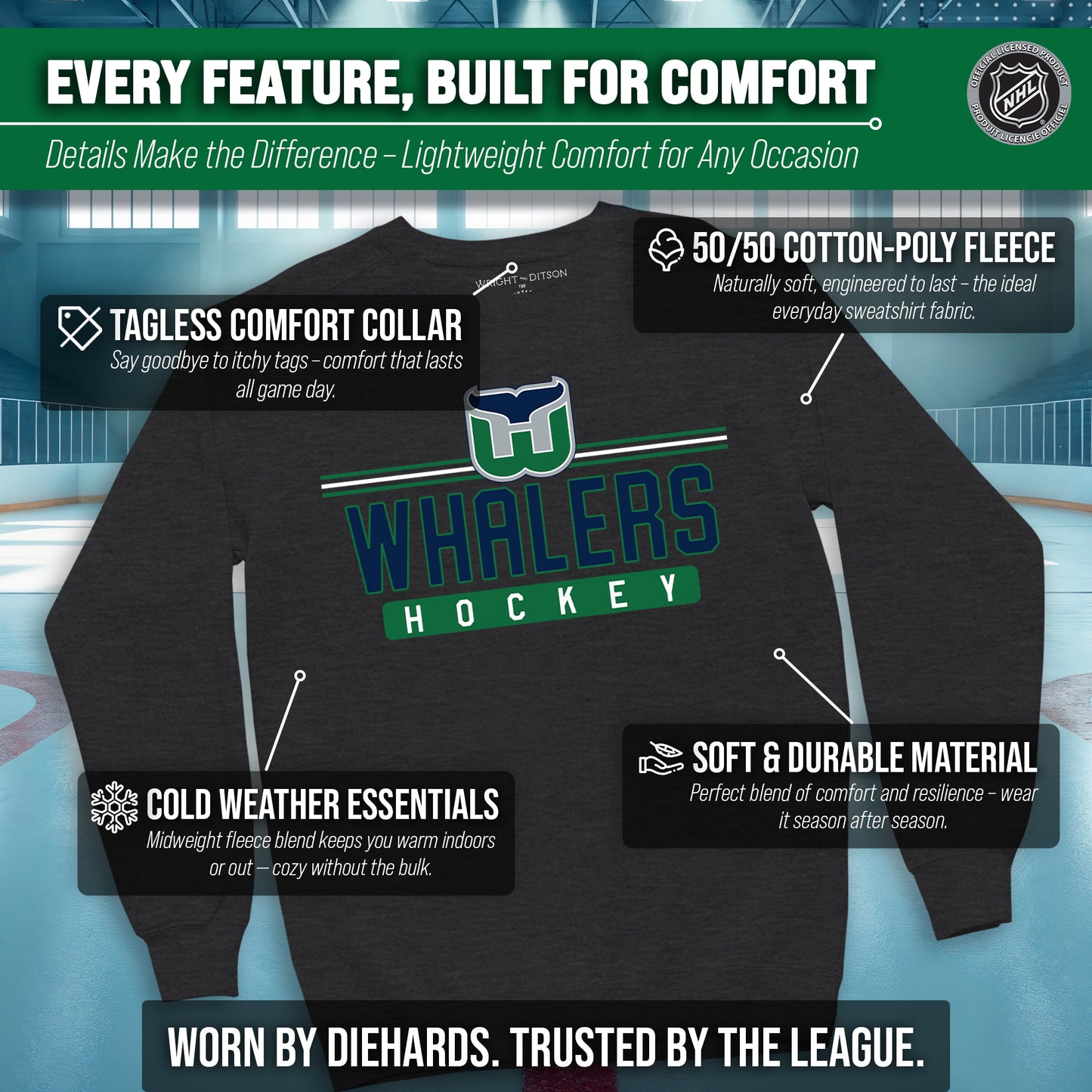 Hartford Whalers NHL Charcoal True Fan Crewneck Sweatshirt - Charcoal