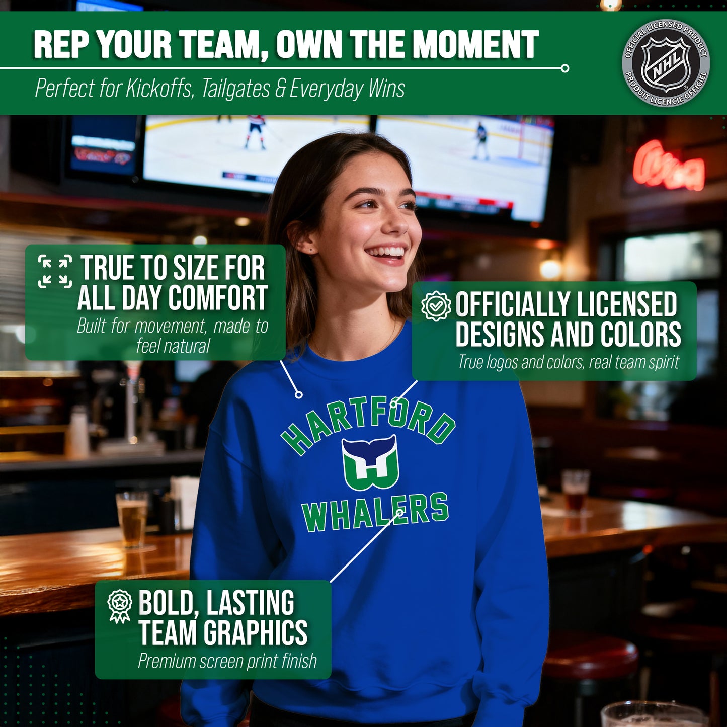Hartford Whalers Adult NHL Gameday Crewneck Sweatshirt - Royal