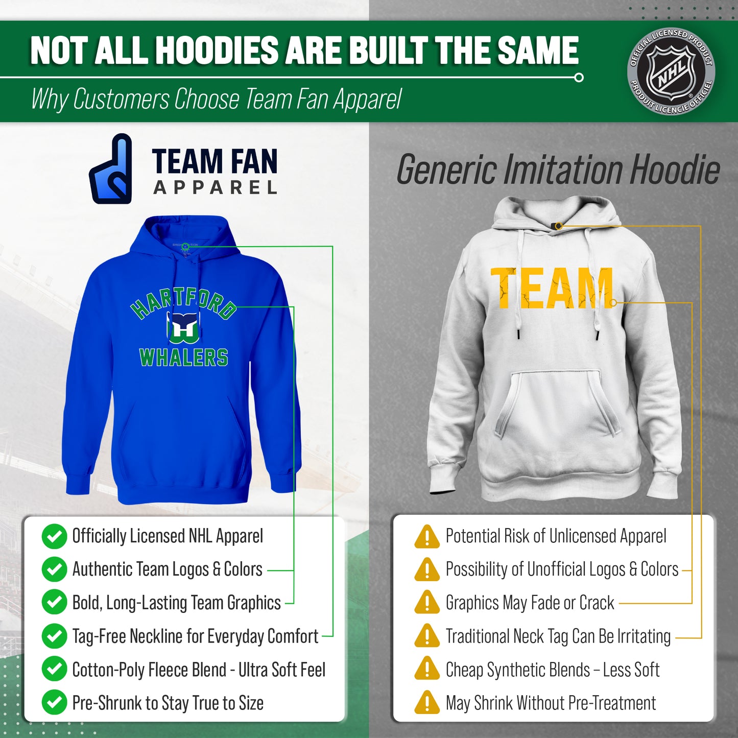 Hartford Whalers Adult NHL Primary Logo Hooded Sweatshirt - Royal
