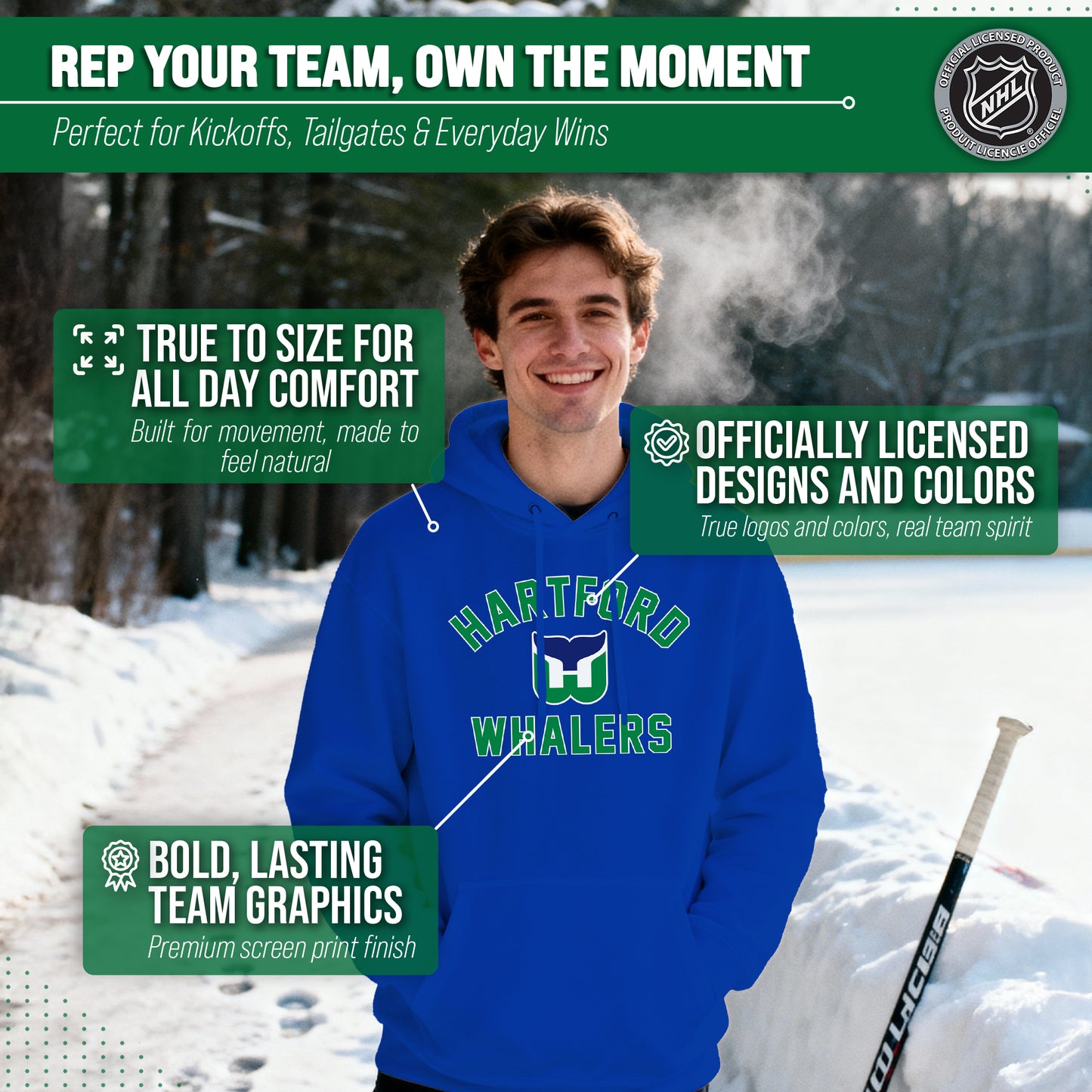 Hartford Whalers Adult NHL Primary Logo Hooded Sweatshirt - Royal