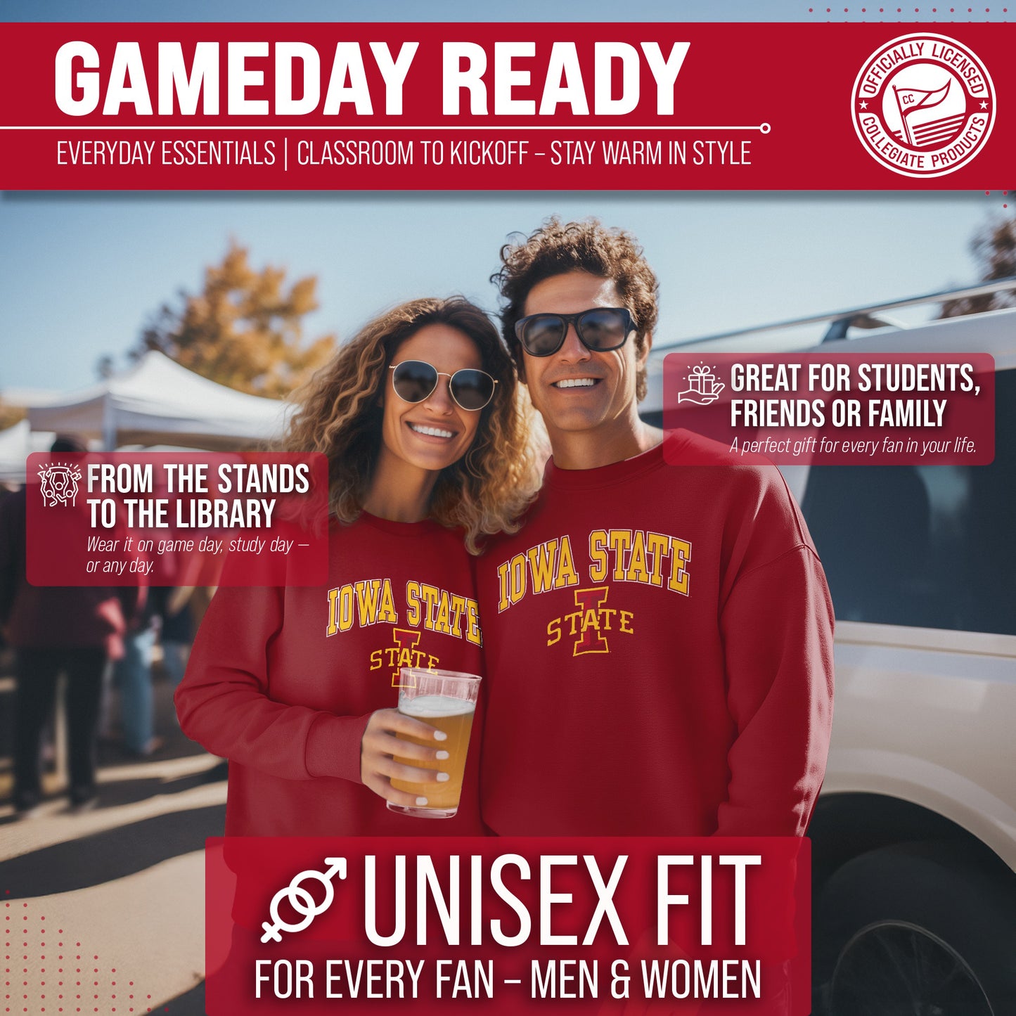 Iowa State Cyclones Campus Colors Adult Arch & Logo Soft Style Gameday Crewneck Sweatshirt  - Cardinal