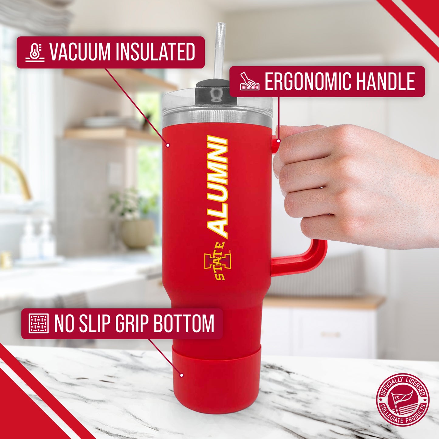 Iowa State Cyclones Collegiate 40oz Stainless Steel Travel Tumbler with Handle for Alumni - Cardinal