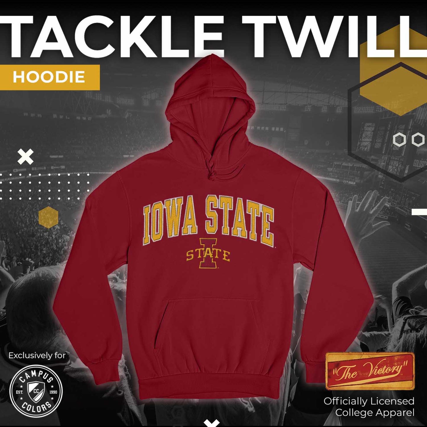 Iowa State Cyclones NCAA Adult Tackle Twill Hooded Sweatshirt - Cardinal