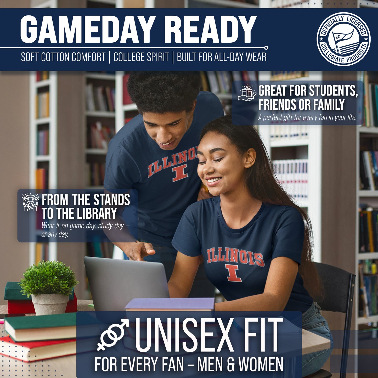 Illinois Fighting Illini NCAA Adult Gameday Cotton T-Shirt - Navy