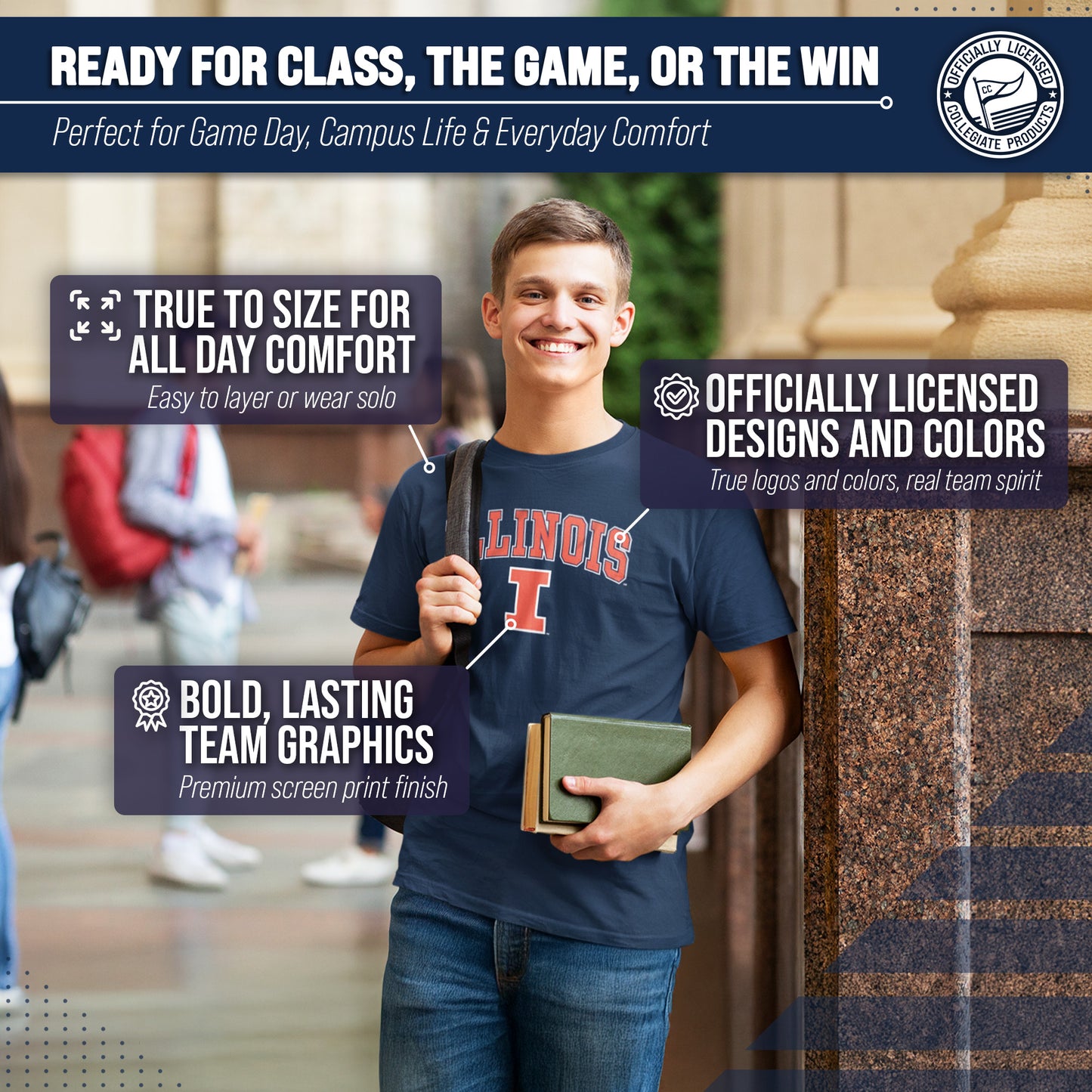 Illinois Fighting Illini NCAA Adult Gameday Cotton T-Shirt - Navy