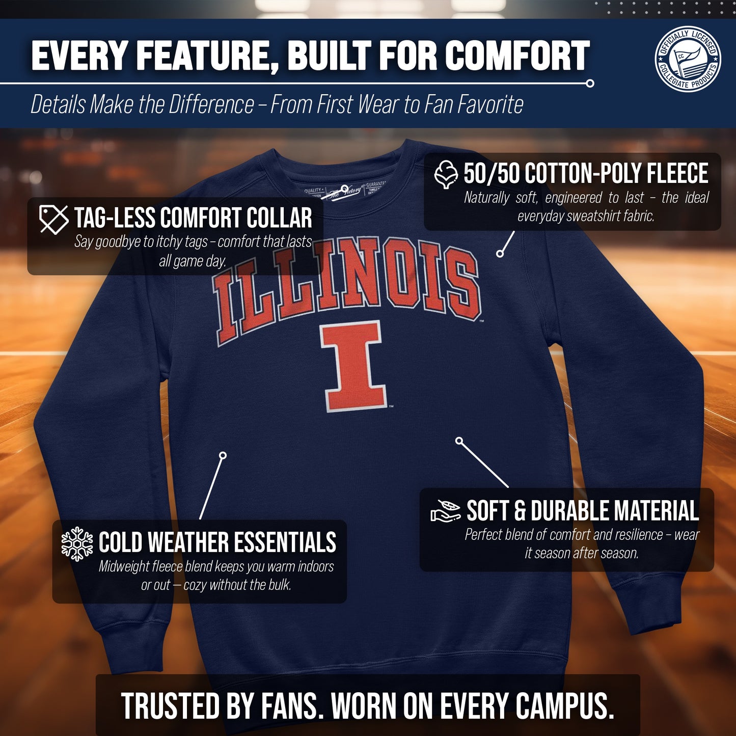 Illinois Fighting Illini Adult Arch & Logo Soft Style Gameday Crewneck Sweatshirt - Navy
