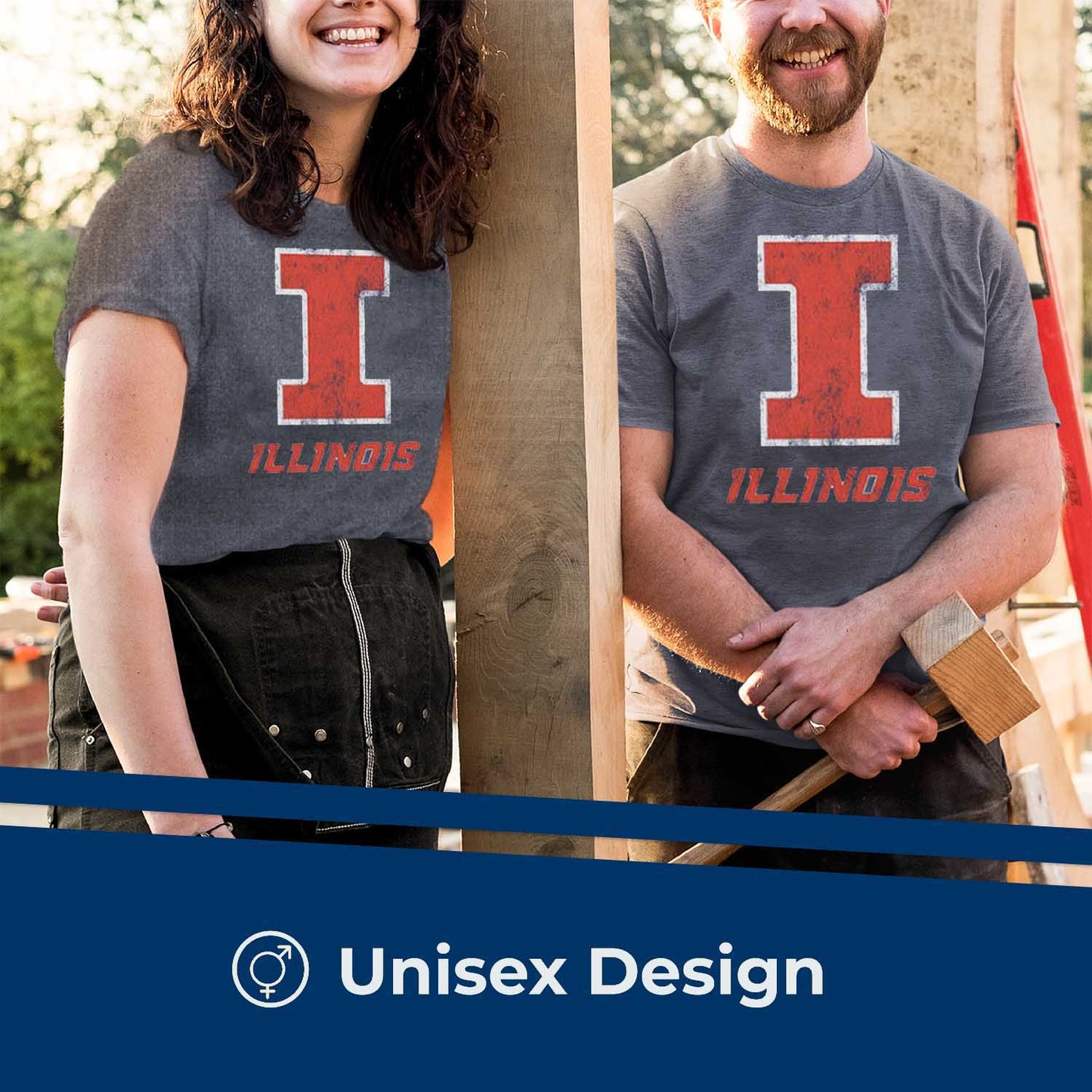 Illinois Fighting Illini Adult MVP Heathered Cotton Blend T-Shirt - Navy
