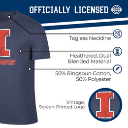 Illinois Fighting Illini Adult MVP Heathered Cotton Blend T-Shirt - Navy
