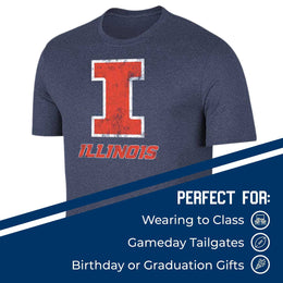Illinois Fighting Illini Adult MVP Heathered Cotton Blend T-Shirt - Navy