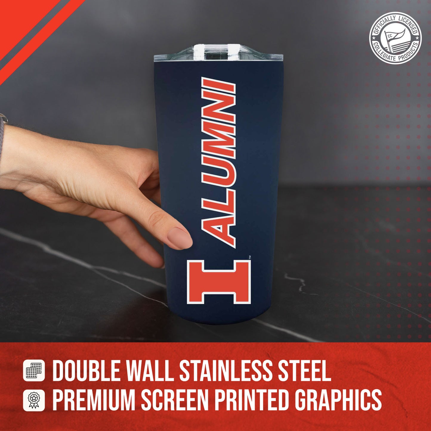 Illinois Fighting Illini Collegiate Stainless Steel Travel Tumbler for Alumni - Navy