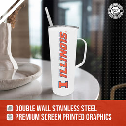 Illinois Fighting Illini NCAA Stainless Steel 20oz Roadie With Handle & Dual Option Lid With Straw - White