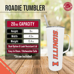 Illinois Fighting Illini NCAA Stainless Steel 20oz Roadie With Handle & Dual Option Lid With Straw - White