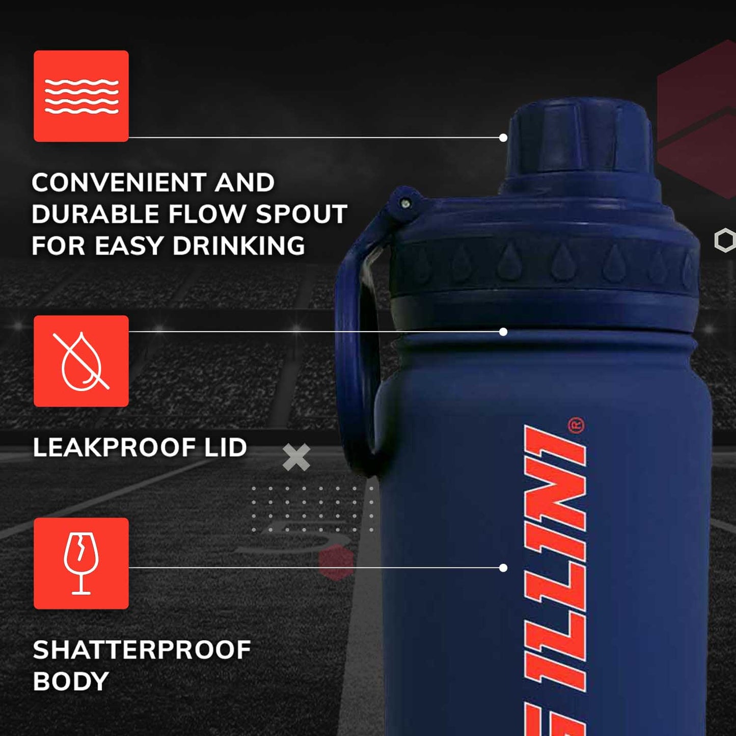 Illinois Fighting Illini NCAA Stainless Steel Water Bottle - Navy