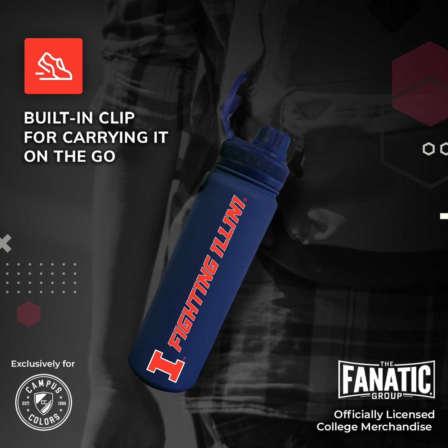 Illinois Fighting Illini NCAA Stainless Steel Water Bottle - Navy