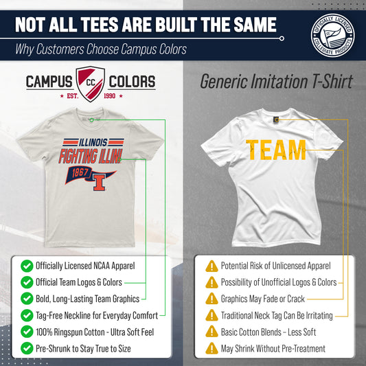 Illinois Fighting Illini NCAA Adult Unisex Varsity Club Pennant T-Shirt Tag-Less - Off White