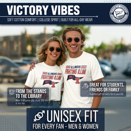 Illinois Fighting Illini NCAA Adult Unisex Varsity Club Pennant T-Shirt Tag-Less - Off White