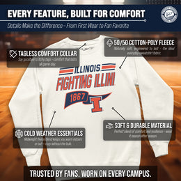 Illinois Fighting Illini NCAA Adult Unisex Varsity Club Pennant Crewneck Fleece Sweatshirt - Off White