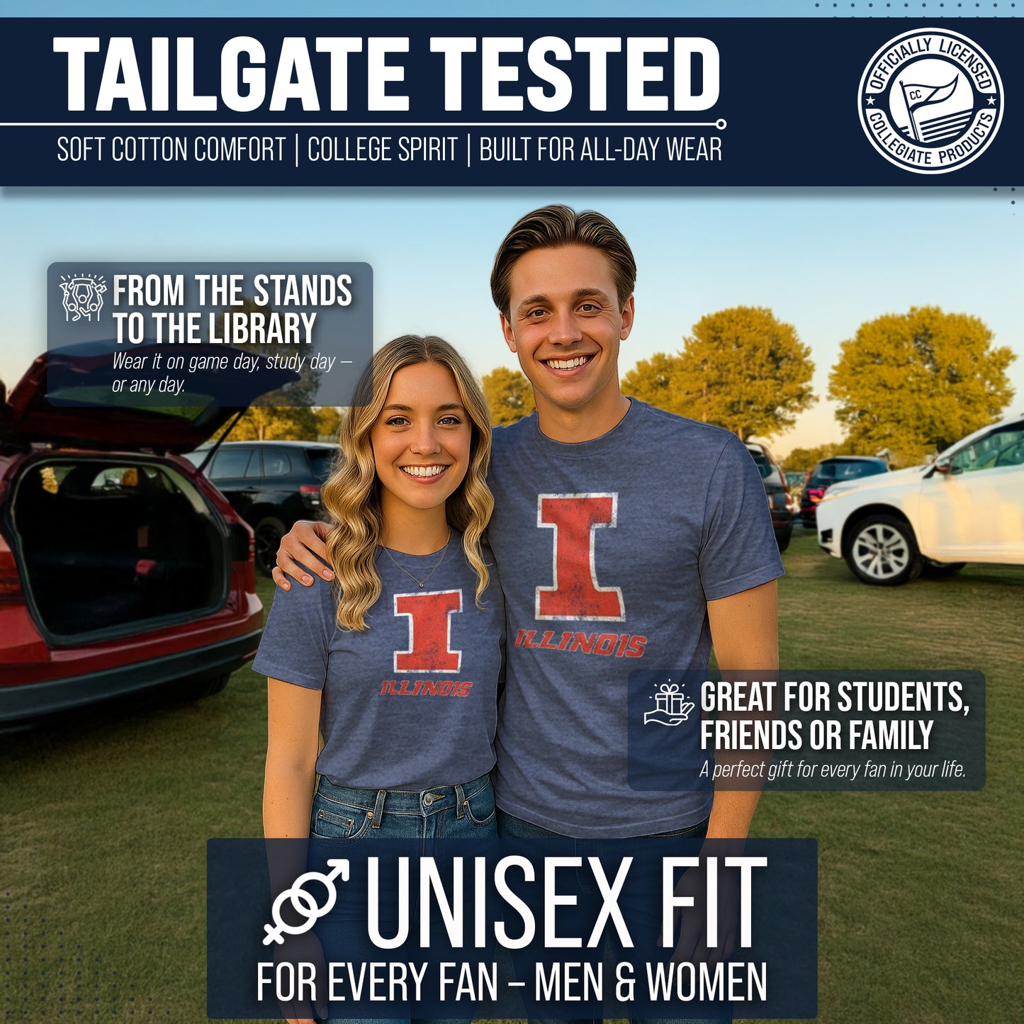 Illinois Fighting Illini Adult MVP Heathered Cotton Blend T-Shirt - Navy