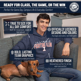 Illinois Fighting Illini NCAA Adult Unisex Starting Fresh Heathered Hooded Fleece Sweatshirt - Navy Heather