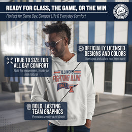 Illinois Fighting Illini NCAA Adult Unisex Varsity Club Pennant Hooded Fleece Sweatshirt - Off White