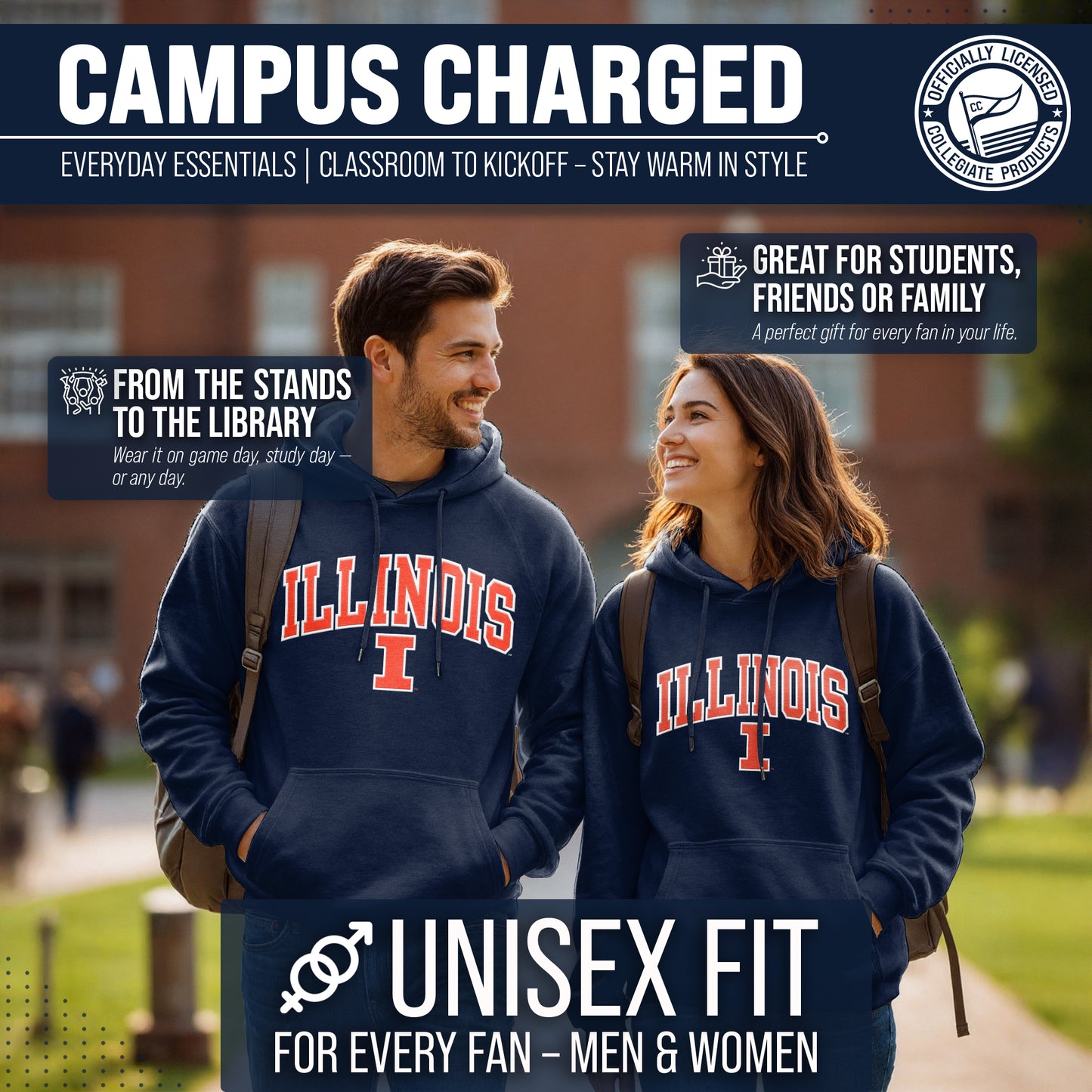 Illinois Fighting Illini NCAA Adult Tackle Twill Hooded Sweatshirt - Navy