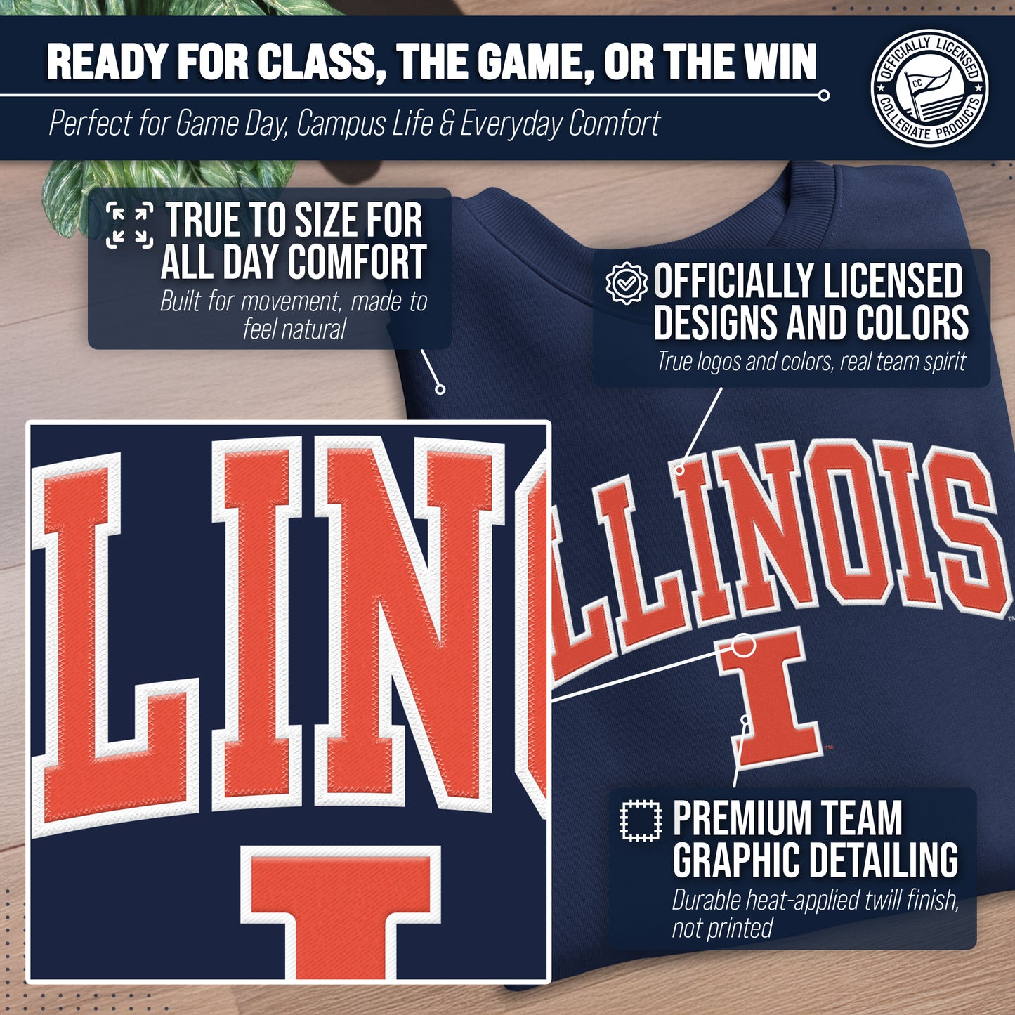 Illinois Fighting Illini Adult Tackle Twill Crewneck - Navy