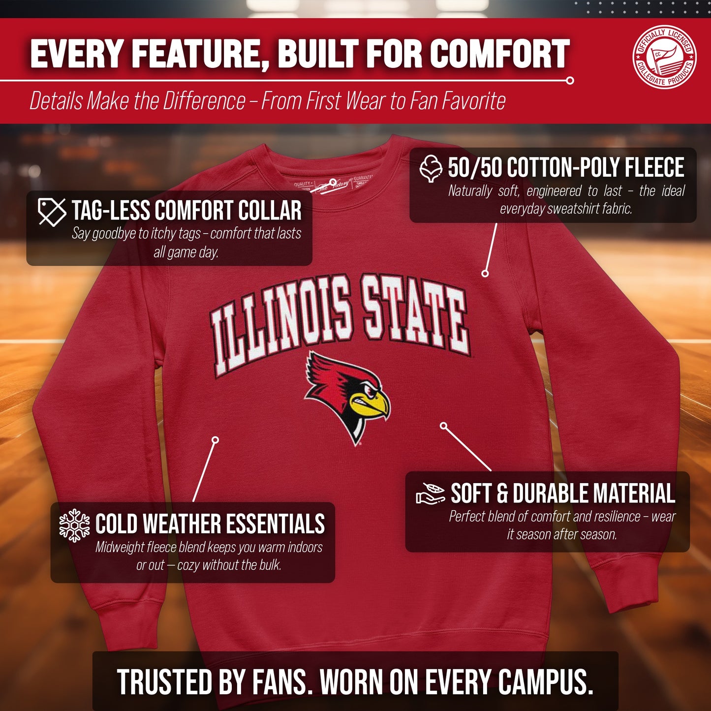 Illinois State Redbirds Adult Arch & Logo Soft Style Gameday Crewneck Sweatshirt - Red