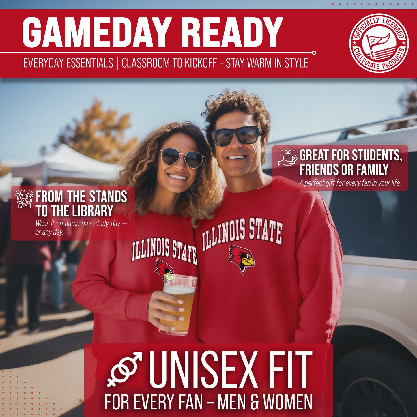 Illinois State Redbirds Adult Arch & Logo Soft Style Gameday Crewneck Sweatshirt - Red
