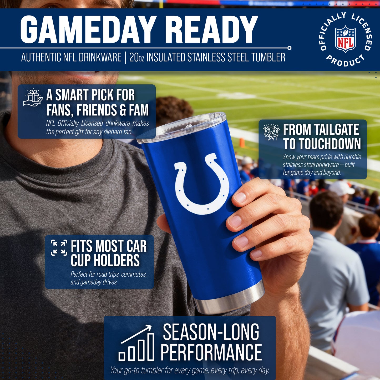 Indianapolis Colts NFL 20oz Gameday Stainless Steel Tumbler - Royal