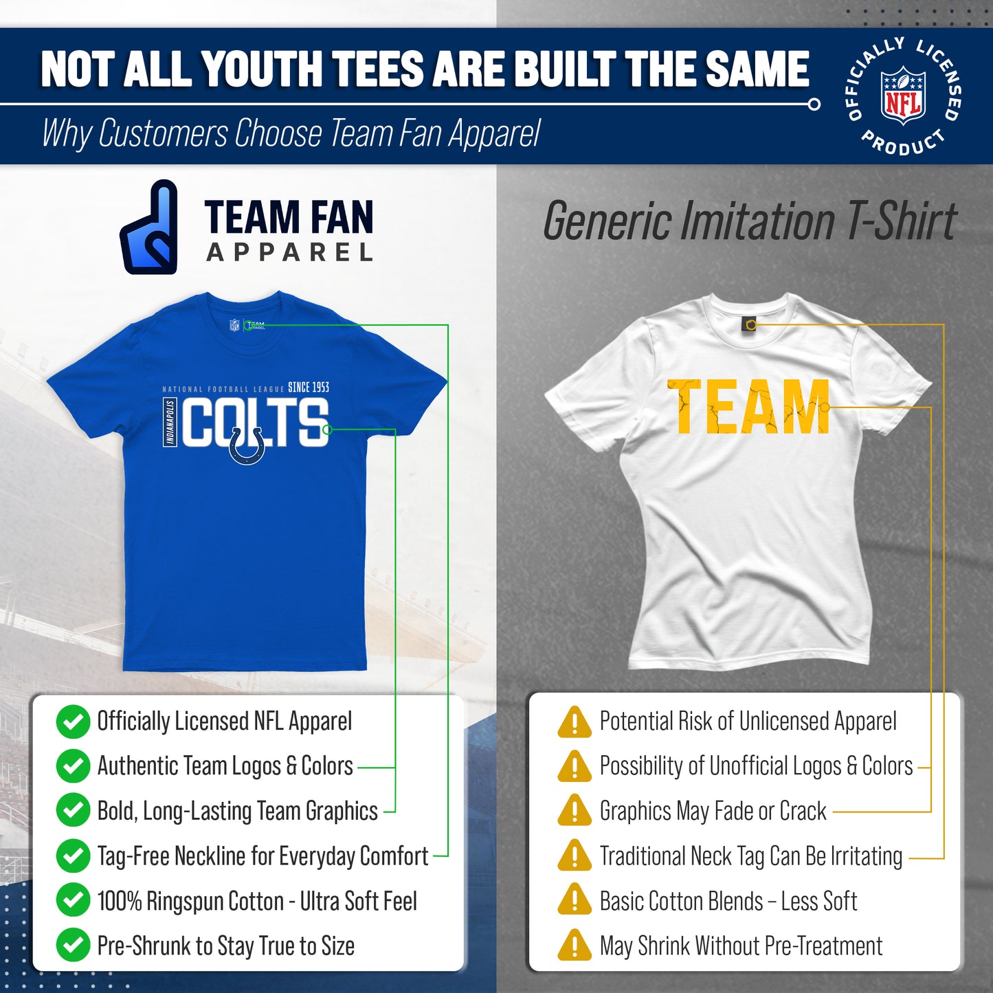 Indianapolis Colts NFL Youth Modern Endzone Football T-Shirt Unisex Tag Free Comfortable - Royal