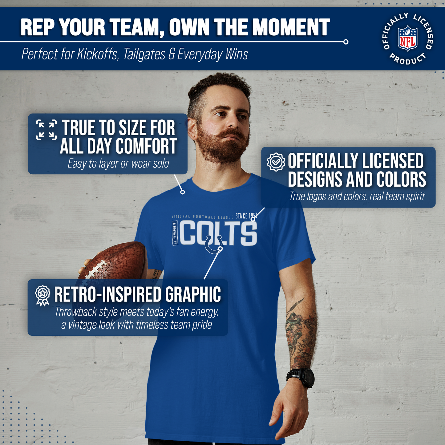 Indianapolis Colts NFL Adult Modern Endzone Tag-Less T-Shirt - Royal