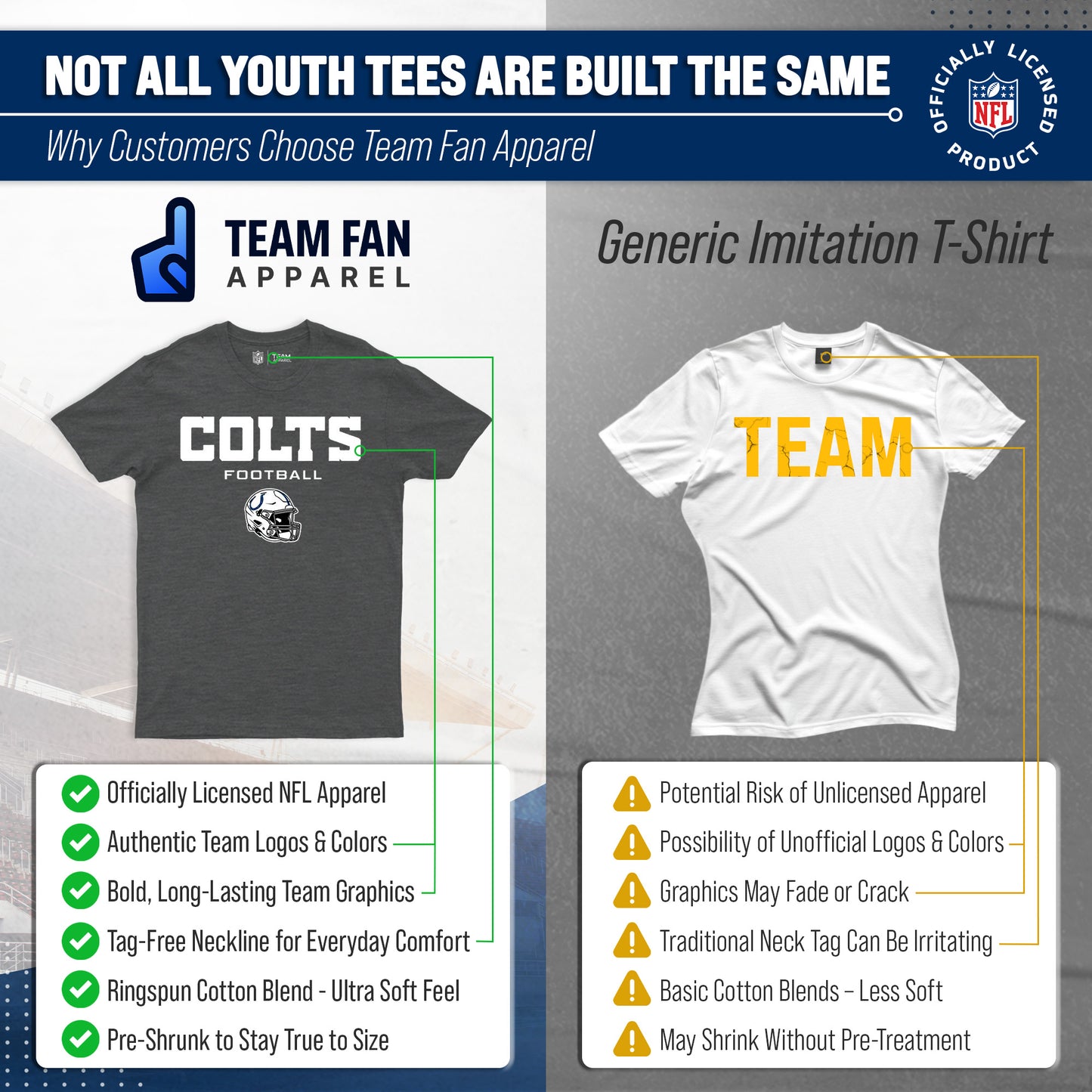 Indianapolis Colts NFL Youth Football Helmet Tagless T-Shirt - Charcoal