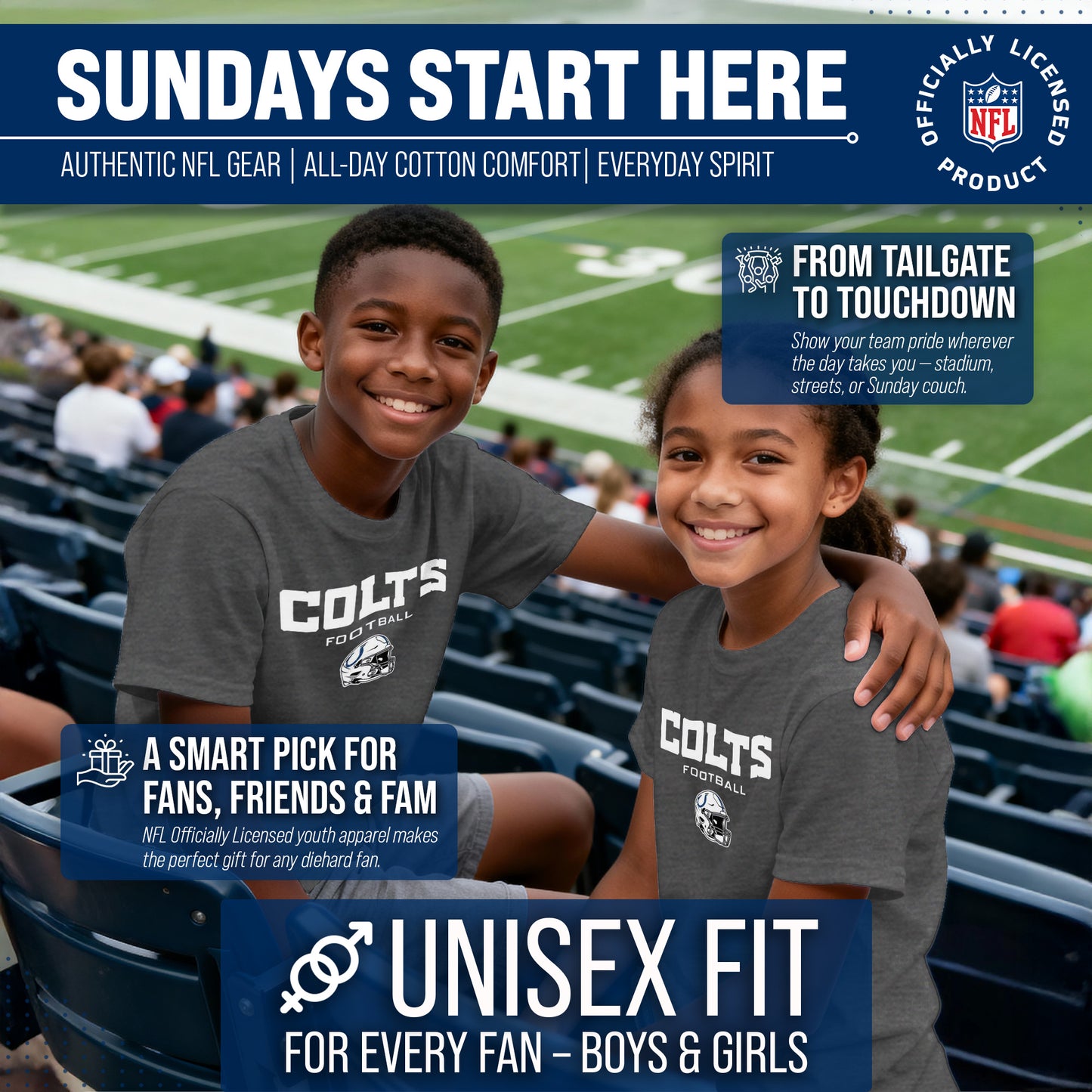 Indianapolis Colts NFL Youth Football Helmet Tagless T-Shirt - Charcoal