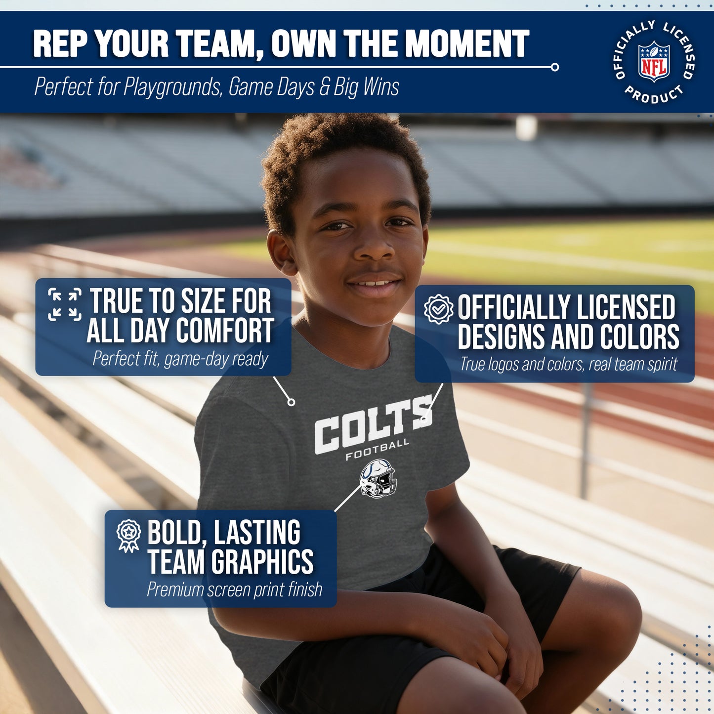 Indianapolis Colts NFL Youth Football Helmet Tagless T-Shirt - Charcoal