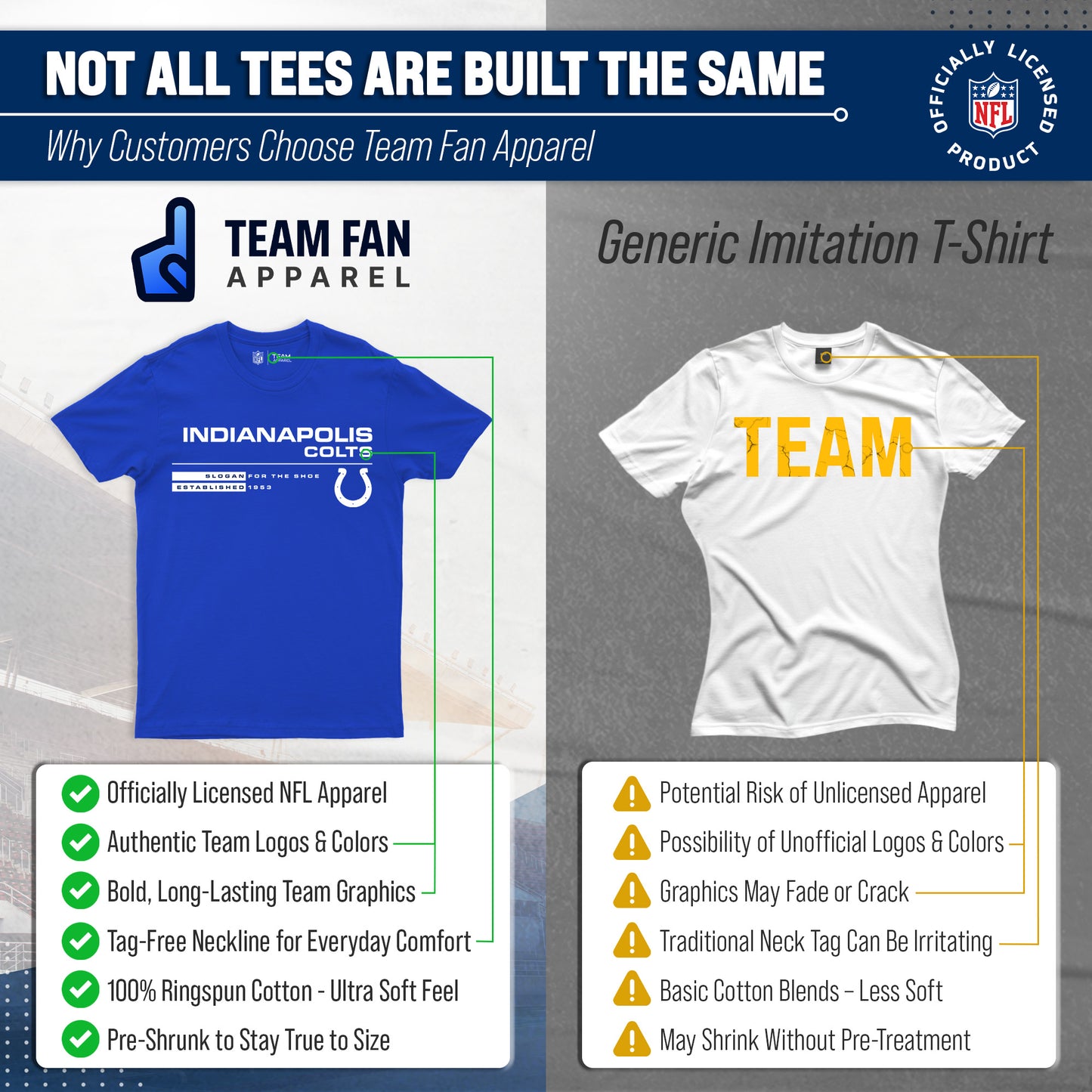 Indianapolis Colts Adult NFL Speed Stat Sheet T-Shirt - Royal