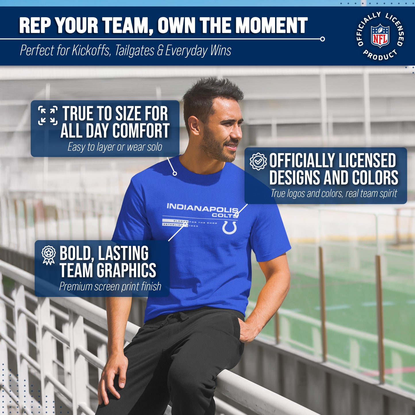 Indianapolis Colts Adult NFL Speed Stat Sheet T-Shirt - Royal