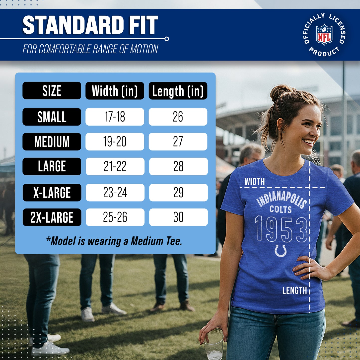 Indianapolis Colts NFL Womens Big Date Tag-Less T-Shirt - Royal Heather