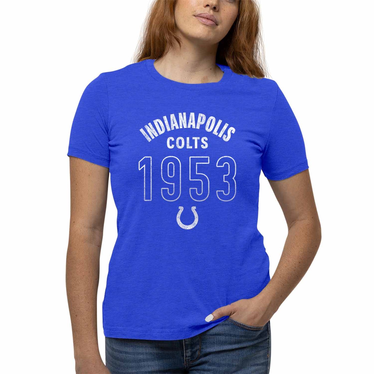 Indianapolis Colts NFL Womens Big Date Tag-Less T-Shirt - Royal Heather