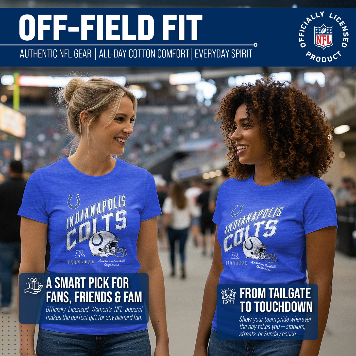 Indianapolis Colts NFL Womens Distressed Helmet Tag-Less Soft T-Shirt - Royal Heather