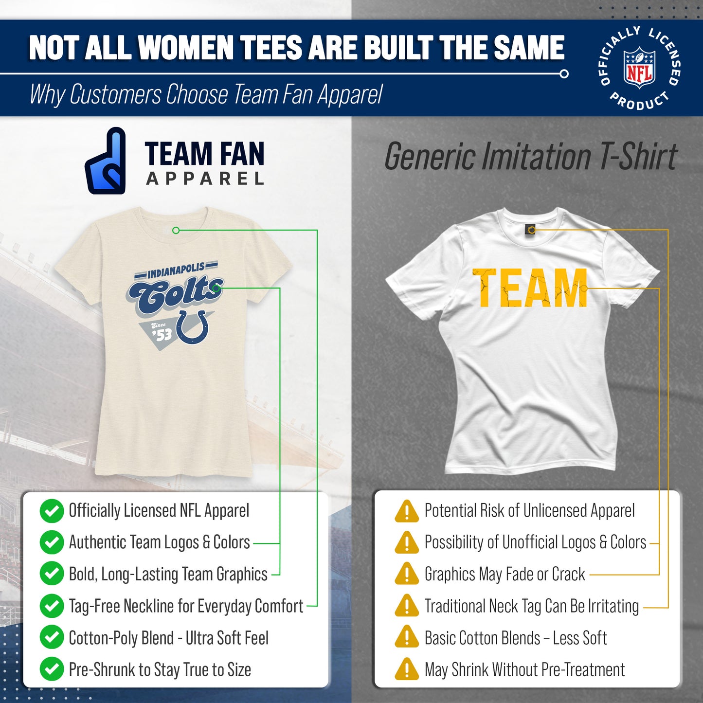 Indianapolis Colts NFL Womens Vintage Charm Tag-Less Soft T-Shirt - Birch