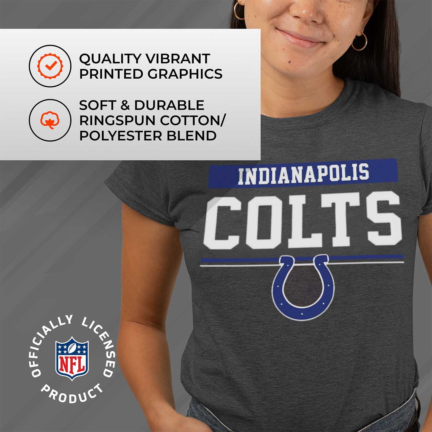 Indianapolis Colts NFL Women's Team Block Plus Sized Relaxed Fit T-Shirt - Charcoal